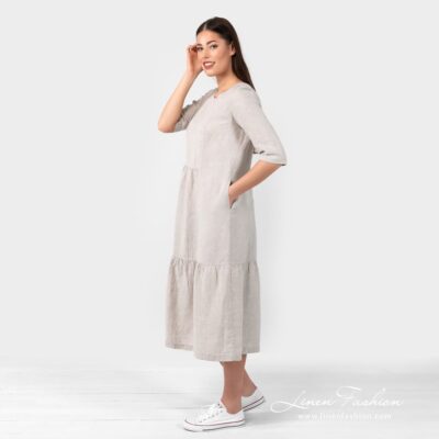 SERENA Dress beige 11 SERENA natural color linen dress with pockets on the side