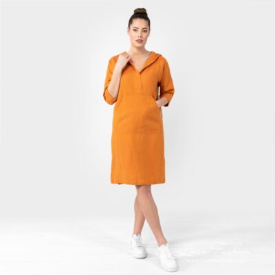 EMY orange linen dress with hoodie