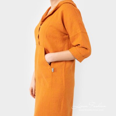 EMY orange linen dress with pockets