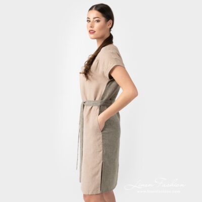 TWIGO brownish linen dress with short sleeves