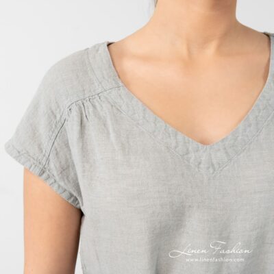 TWIGO greyish linen dress with TWIGO greyish linen dress with V-neck