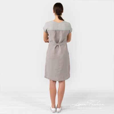 TWIGO greyish linen dress with TWIGO greyish linen dress with matching belt