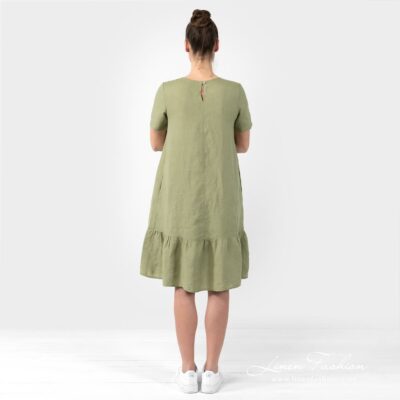 SAVANA Dress moss green 10 SAVANA moss green linen dress from back side