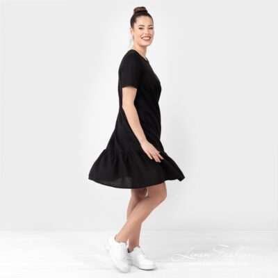 SAVANA Dress black 8 SAVANA black linen dress with short sleeves