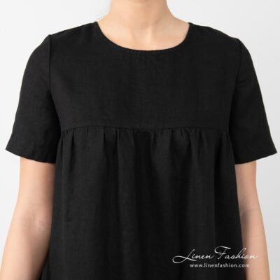 SAVANA Dress black 11 SAVANA black linen dress with round neckline