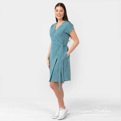 CATALINA Dress turquoise 9 CATALINA wrap model turquoise dress with belt on the side