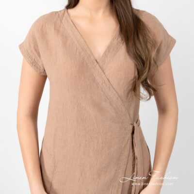 CATALINA Dress light brown 8 CATALINA wrap type light brown linen dress