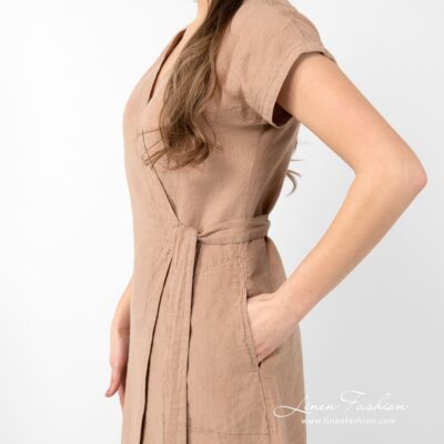 CATALINA Dress light brown 9 CATALINA wrap type light brown linen dress with short sleeves