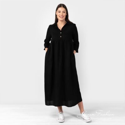 MONTANA Dress black 7 MONTANA black linen long dress