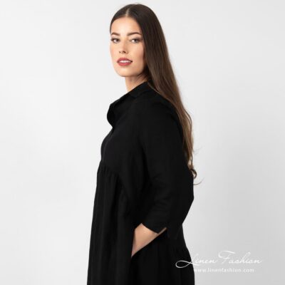 MONTANA Dress black 11 MONTANA black linen dress with 3/4 sleeves
