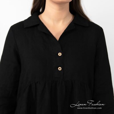 MONTANA Dress black 10 MONTANA black linen dress with pockets; buttoned front, beautifully wrinkled under chest