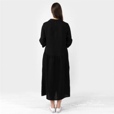 MONTANA Dress black 12 MONTANA black linen dress from back side