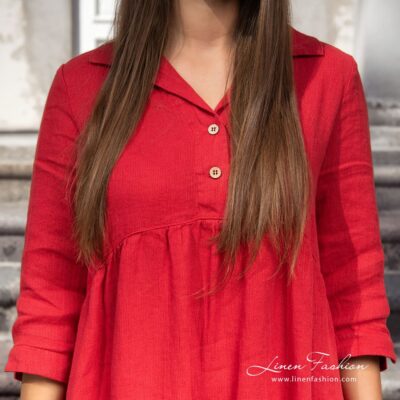 MONTANA INA Dress red 12 Red linen dress with buttoned front