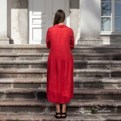 MONTANA INA Dress red 13 Red linen dress from the backside