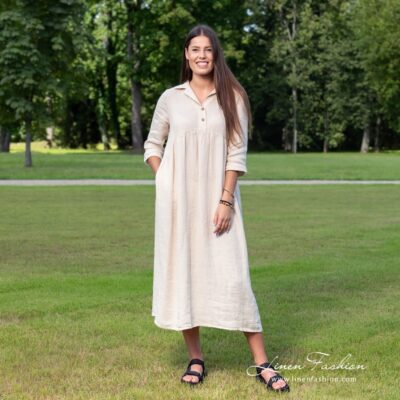 MONTANA INA Dress light sand 6 MONTANA INA light sand linen dress
