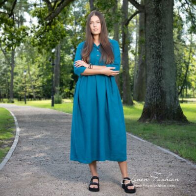 MONTANA Dress dark turquoise 6 MONTANA dark turquoise linen dress