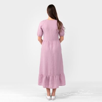 ZOE flamingo linen dress from back side