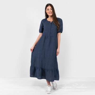 ZOE Dress dark blue 9 ZOE navy linen dress wrinkled bottom