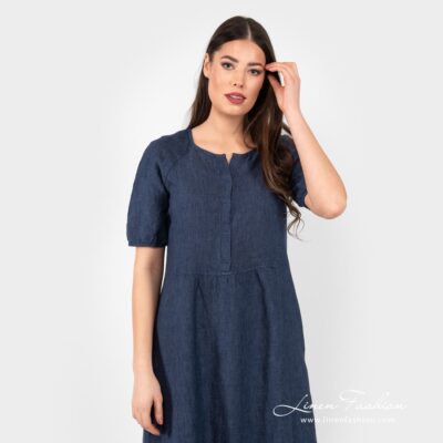 ZOE Dress dark blue 10 ZOE navy linen dress short sleeves
