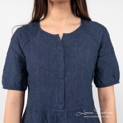 ZOE Dress dark blue 13 ZOE navy linen dress press button neck