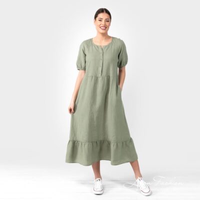 ZOE olive green linen dress