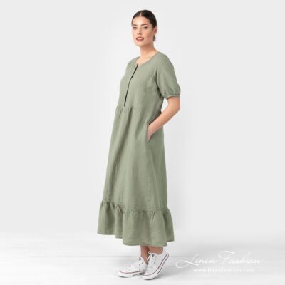 ZOE olive green linen long dress