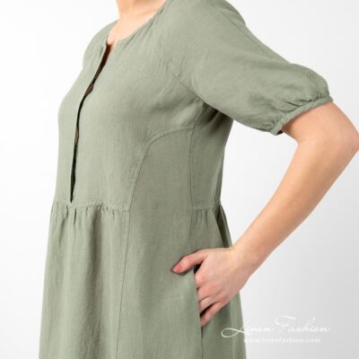 ZOE olive green linen dress with pockets
