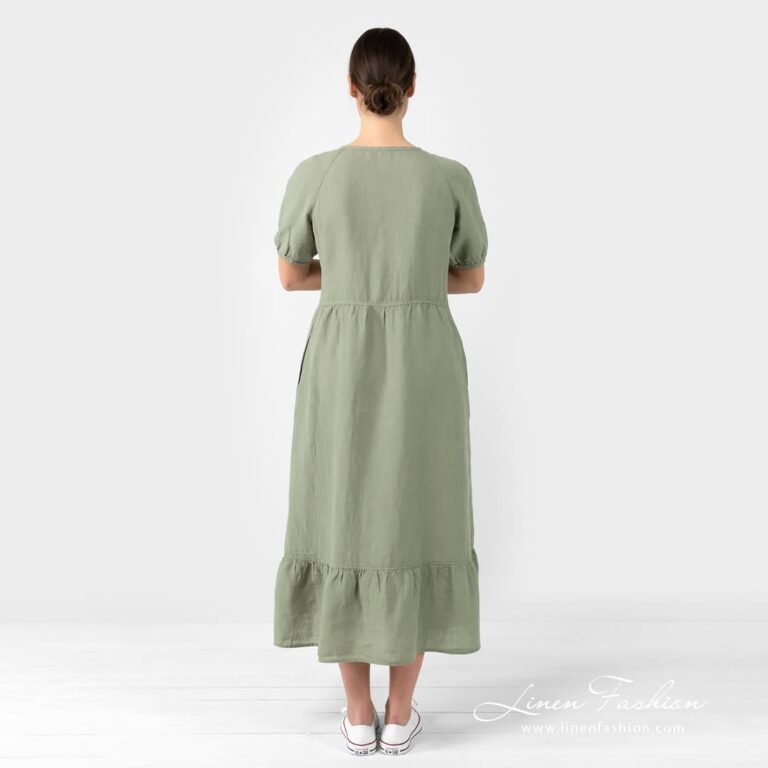 knee length dresses for ladies Ripe Colette Tie Up Linen Dress (Olive)