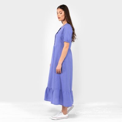 ZOE Dress violet blue 12 ZOE orchid linen dress with short sleeves