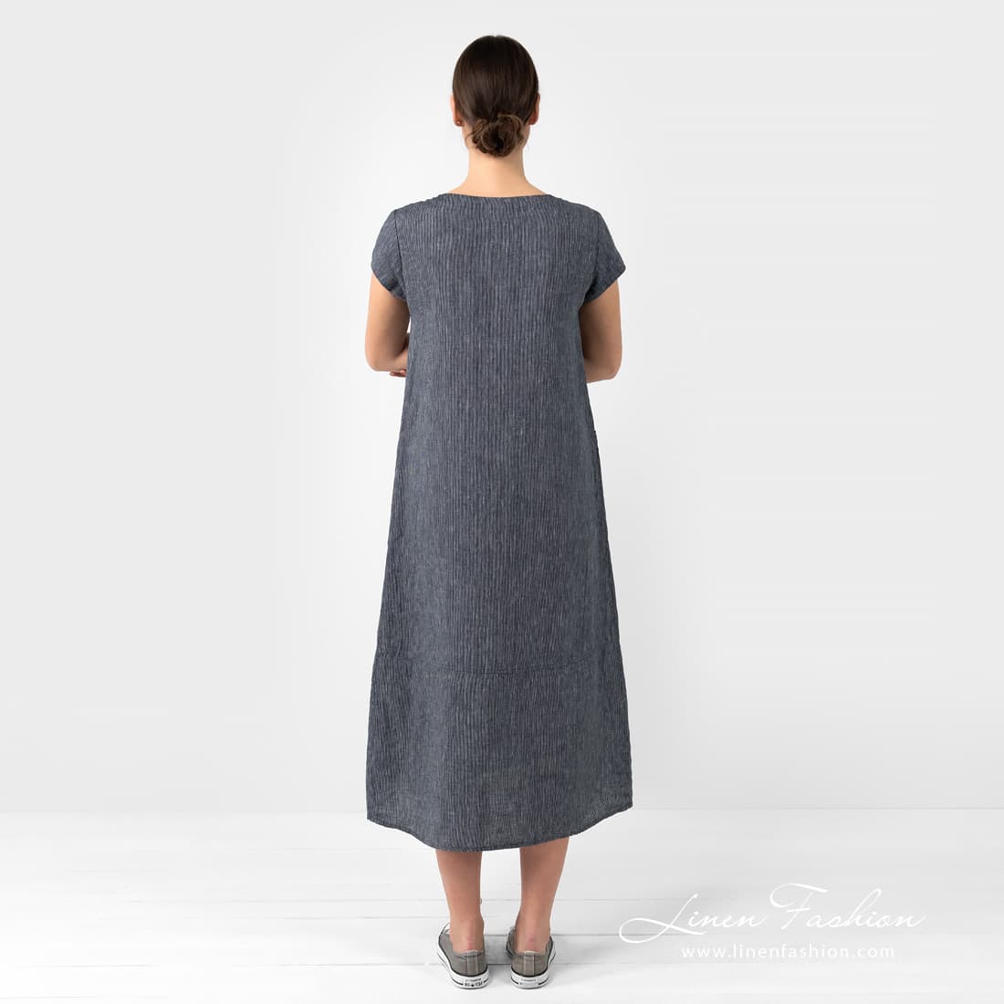 Blue Linen Dress With Slit On Side | Linen Fashion