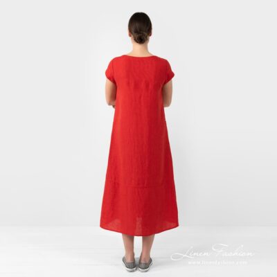 OLIVIA Dress red 12 OLIVIA scarlet red linen dress from the back side
