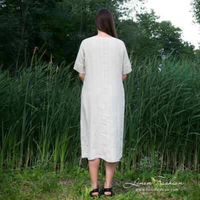 MILA Dress beige 13 Grey linen dress in widening silhouette