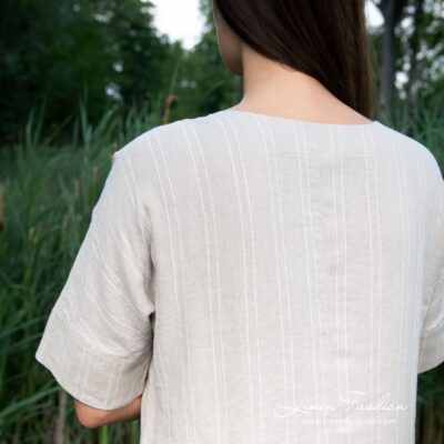 MILA Dress beige 14 Grey linen dress, specially washed to increase softness
