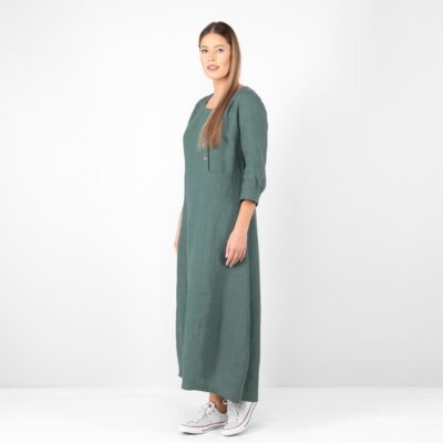 long green linen dress, long.