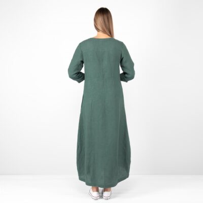 long green linen dress, from backside