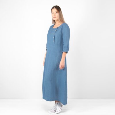 JULI Dress jeans blue 9 long jeans blue linen dress, washed