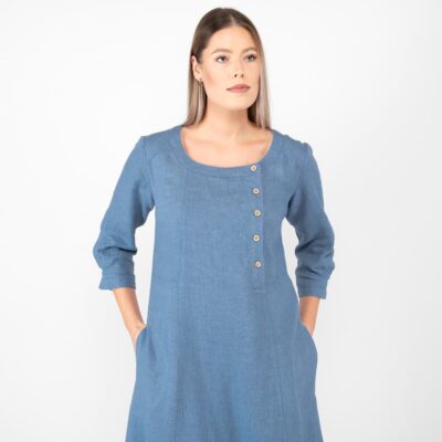 JULI Dress jeans blue 10 long jeans blue linen dress, round neck