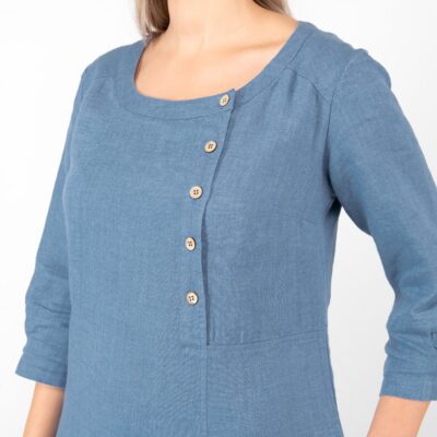 JULI Dress jeans blue 11 long jeans blue linen dress, with button closure