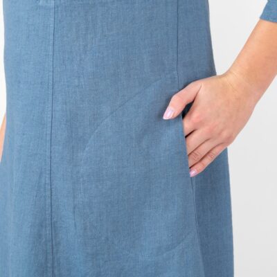 JULI Dress jeans blue 12 long jeans blue linen dress, with side pockets