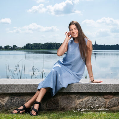 MAREN Dress blue 6 Blue linen dress, specially washed to increase softness