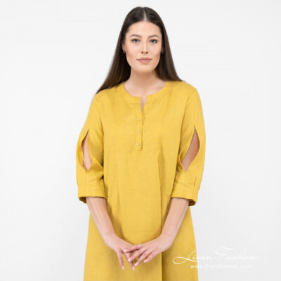 ADELAIDE Dress mustard yellow 9 Linen mustard dress, widening silhuette.