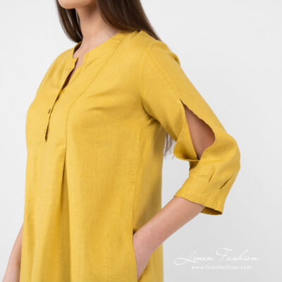 ADELAIDE Dress mustard yellow 11 Linen mustard dress with open sleeves.