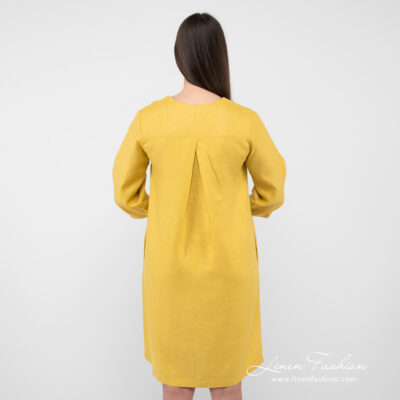 ADELAIDE Dress mustard yellow 12 Linen mustard dress from backside.