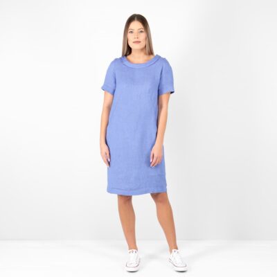 blue linen dress midi
