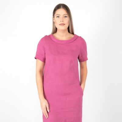 MATILDE Dress pink fuchsia 9 fuchsia pink linen dress short sleeves