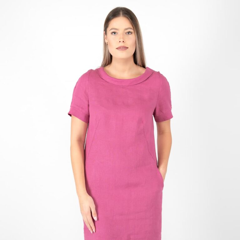 Fuchsia Pink Linen Dress Washed Straight Lenght LinenFashion