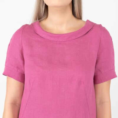 MATILDE Dress pink fuchsia 10 fuchsia pink linen dress round nech