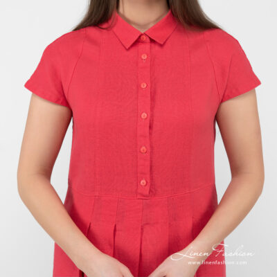raspberry linen dress with button closure.