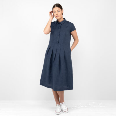 NICOLE Dress dark blue 6 long linen dark blue dress.