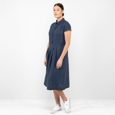 NICOLE Dress dark blue 7 long linen dark blue dres from side.